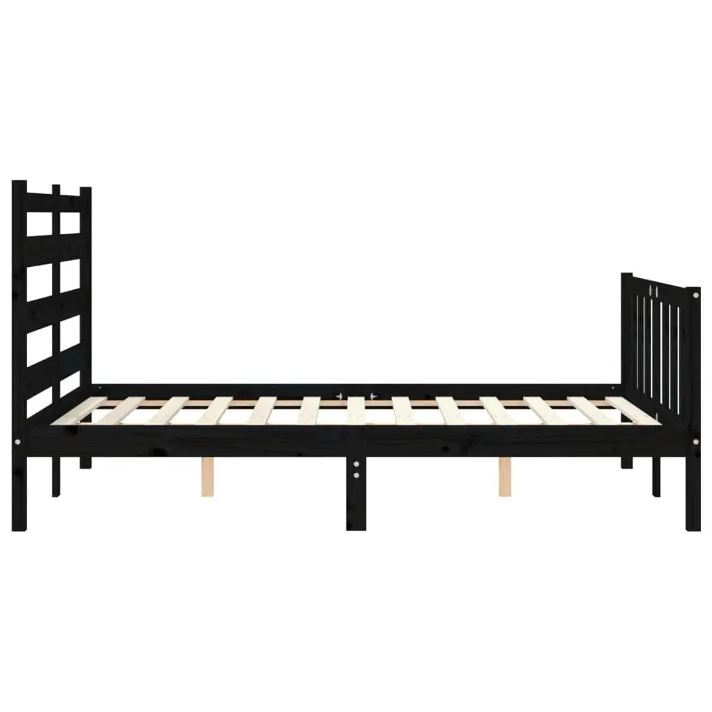 Black Solid Pine Wood Bed Frame 135x190 cm