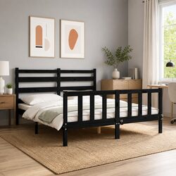 Black Solid Wood Pine Bed Frame 150x200 cm