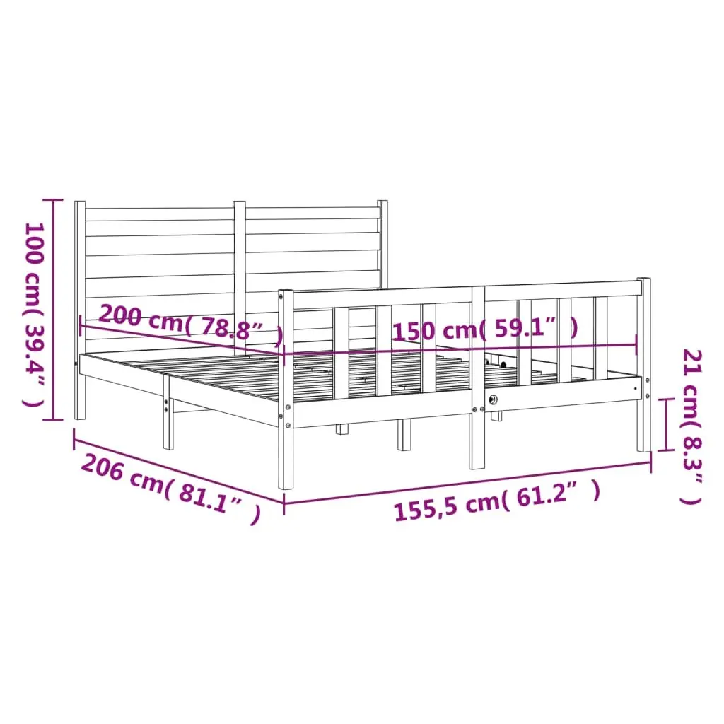 Black Solid Wood Pine Bed Frame 150x200 cm