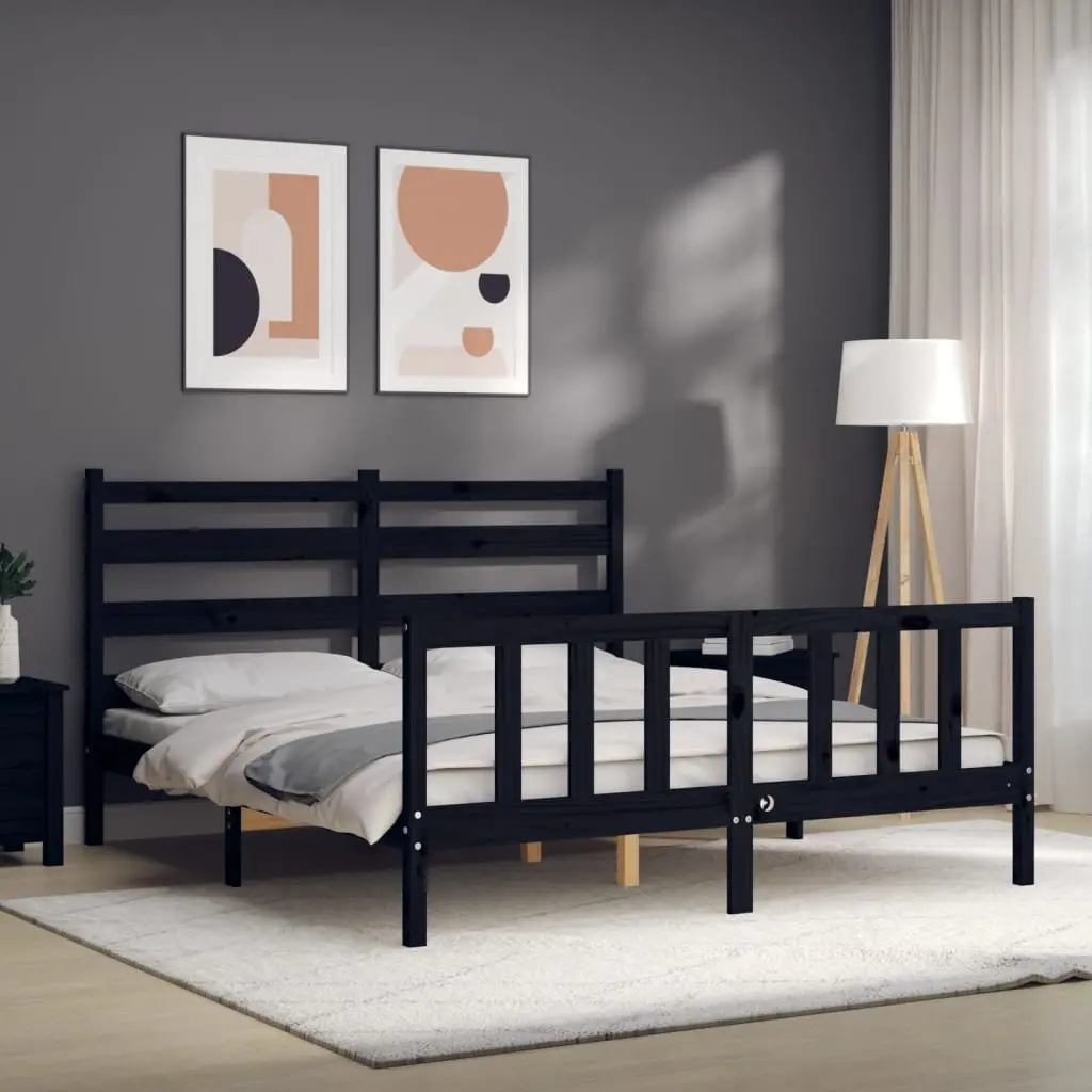 Black Solid Wood Pine Bed Frame 150x200 cm