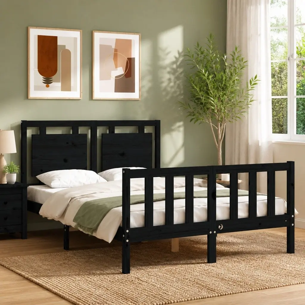 Queen Size Solid Pine Bed Frame 135x190 cm in Black
