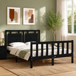 Queen Size Solid Pine Bed Frame 135x190 cm in Black