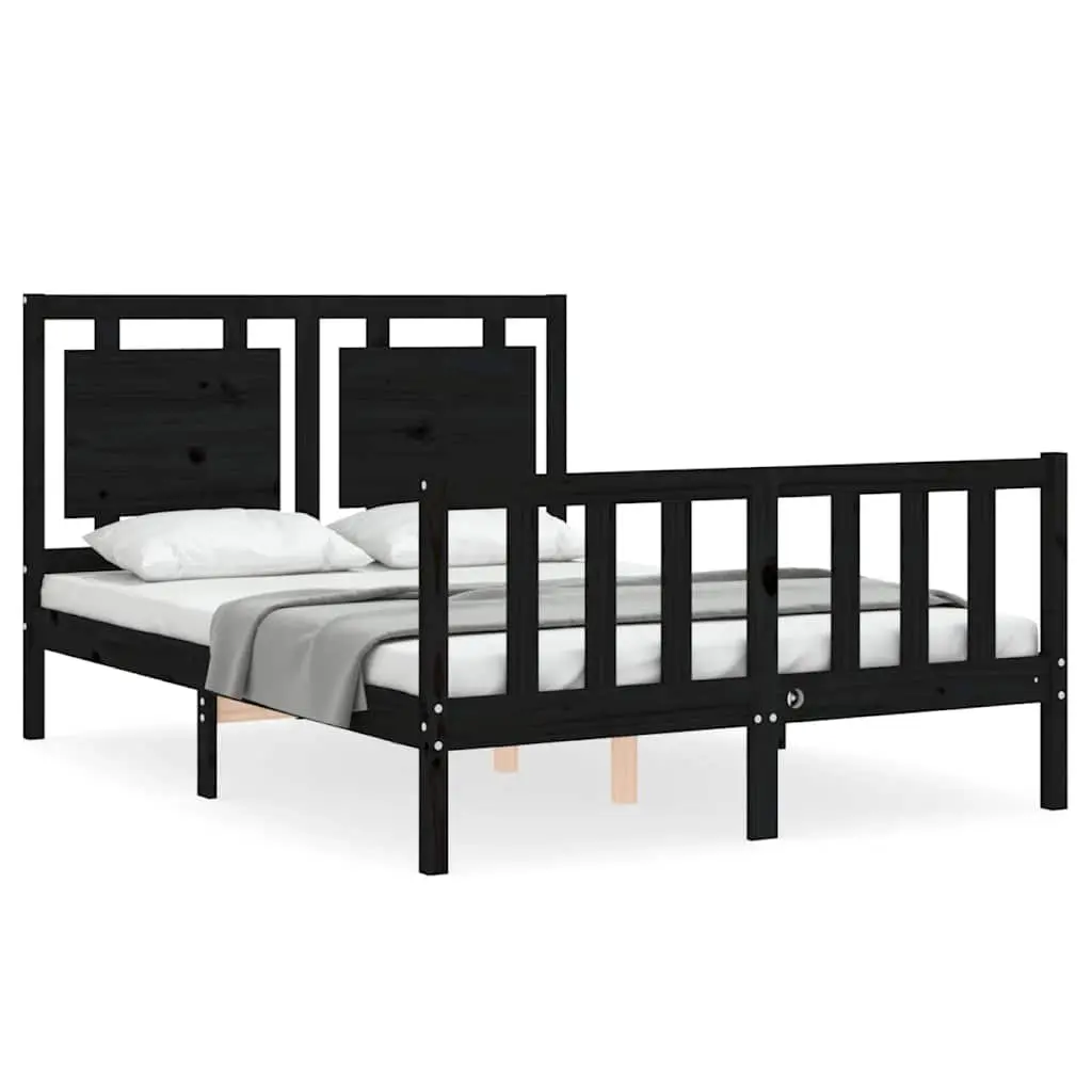 Queen Size Solid Pine Bed Frame 135x190 cm in Black
