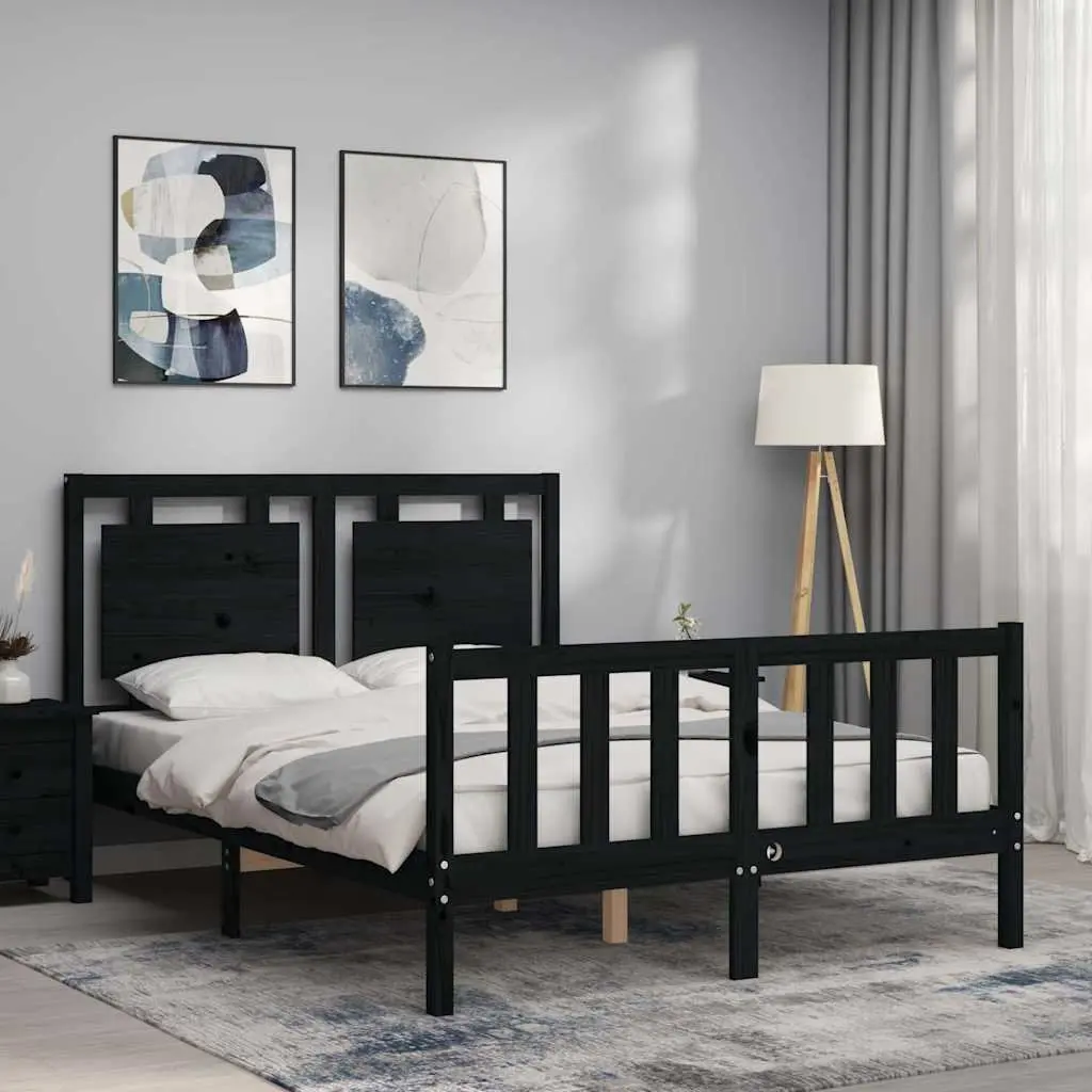 Queen Size Solid Pine Bed Frame 135x190 cm in Black