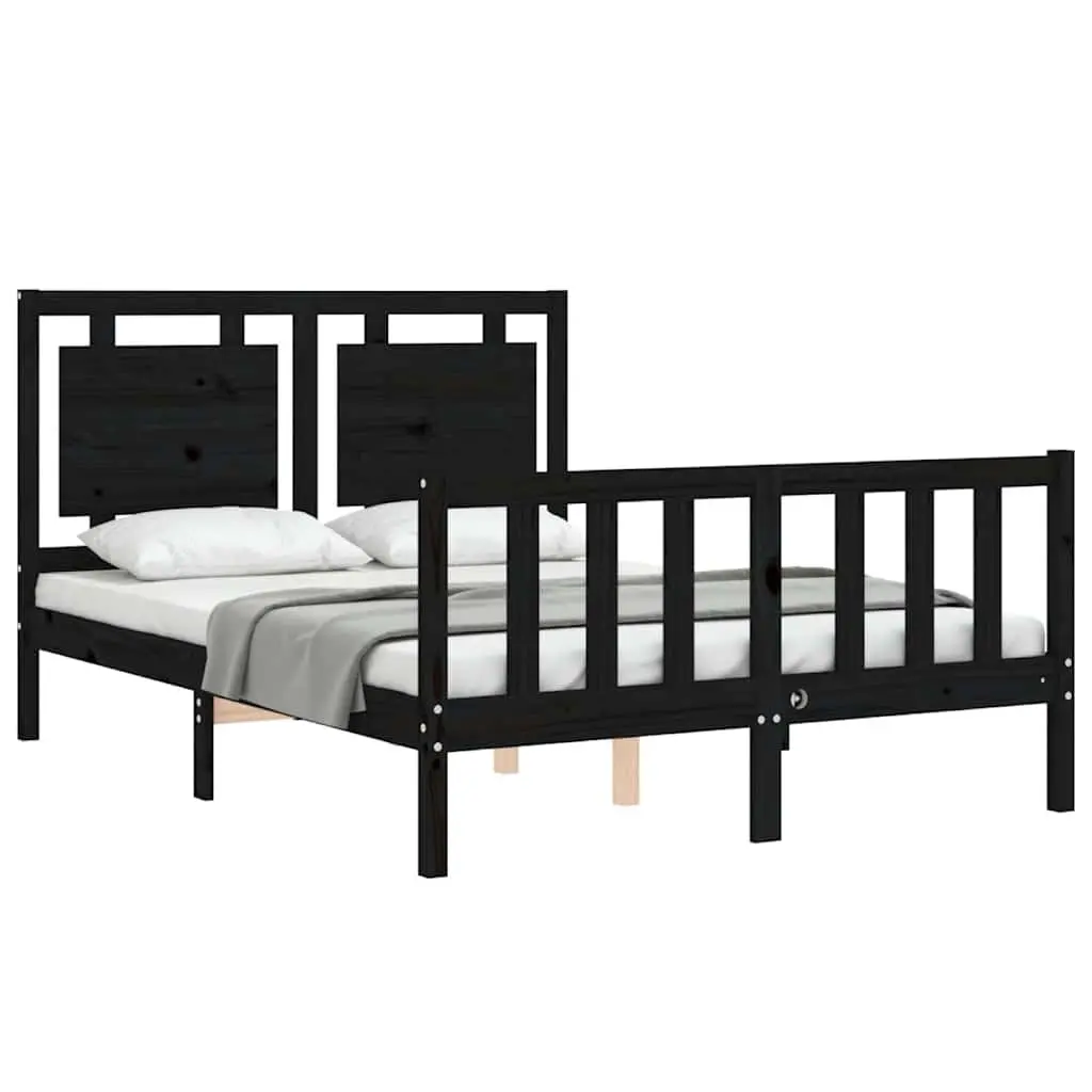 Queen Size Solid Pine Bed Frame 135x190 cm in Black