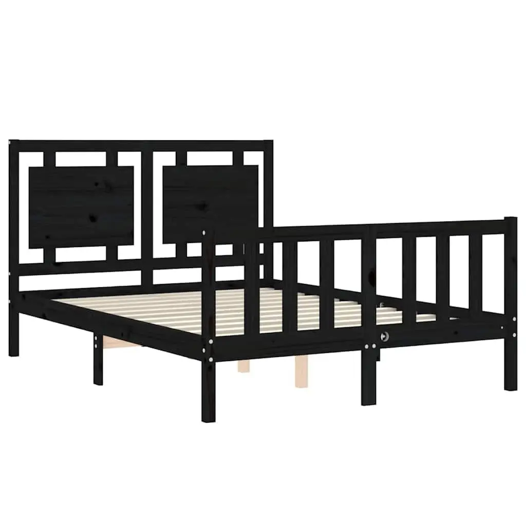 Queen Size Solid Pine Bed Frame 135x190 cm in Black