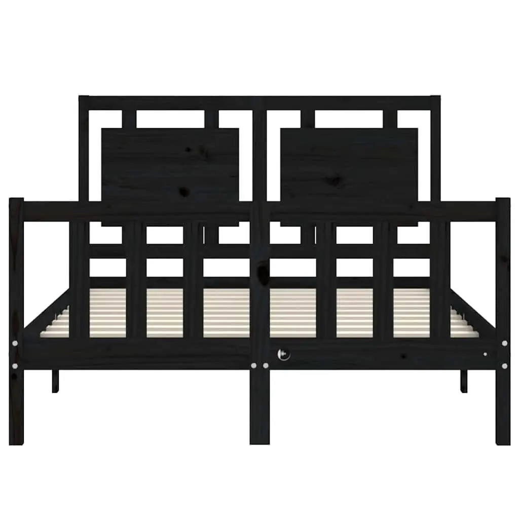 Queen Size Solid Pine Bed Frame 135x190 cm in Black