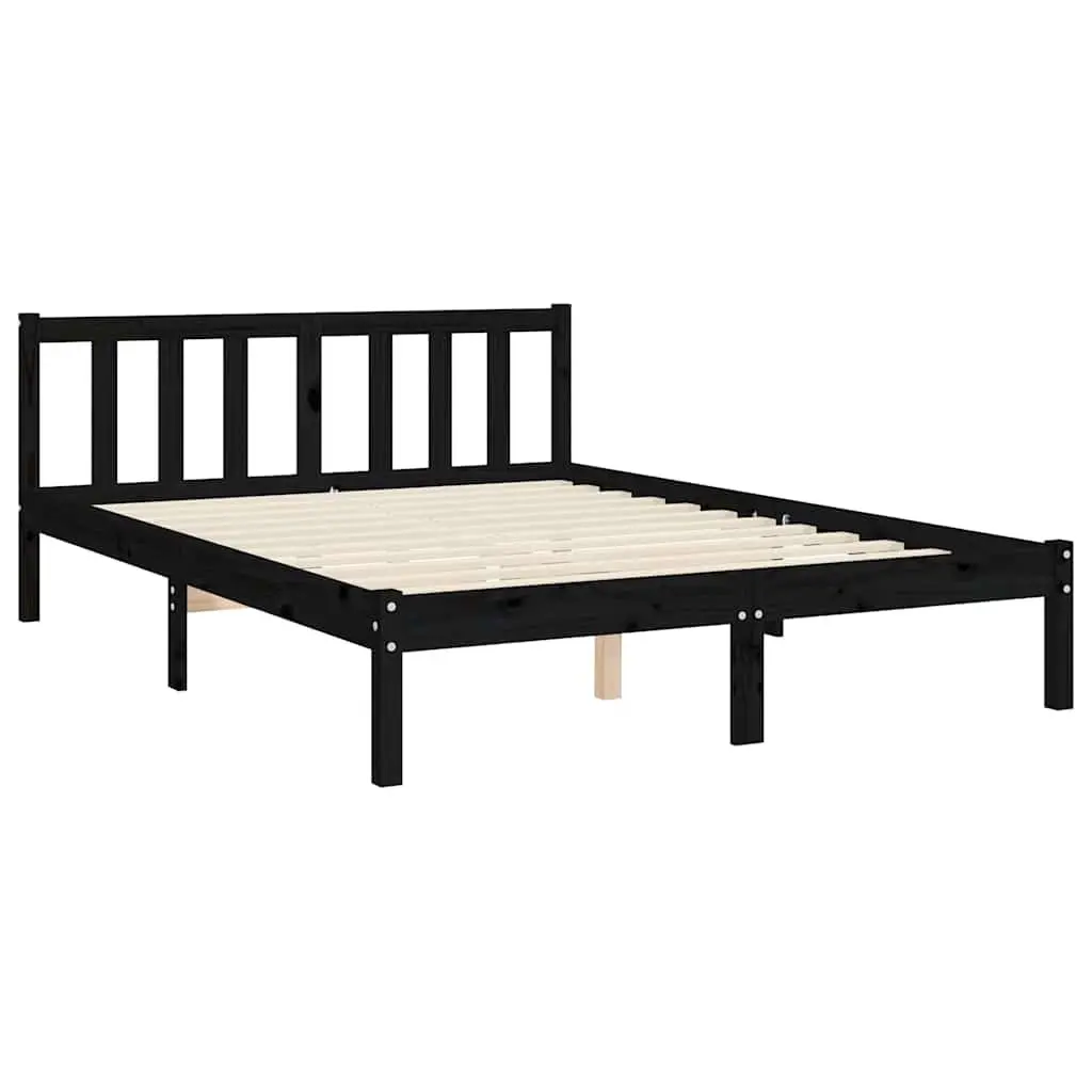 Queen Size Solid Pine Bed Frame 135x190 cm in Black