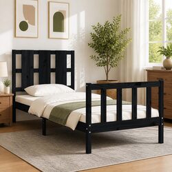 Cozy Solid Pine Wood Bed Frame 90x190 cm in Black