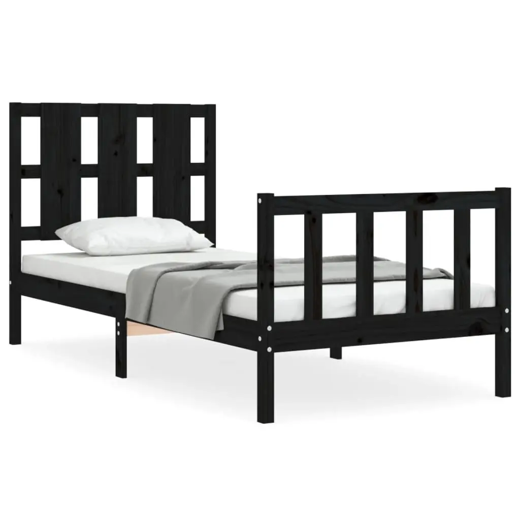 Solid Pine Wood Bed Frame 90x190 cm in Black
