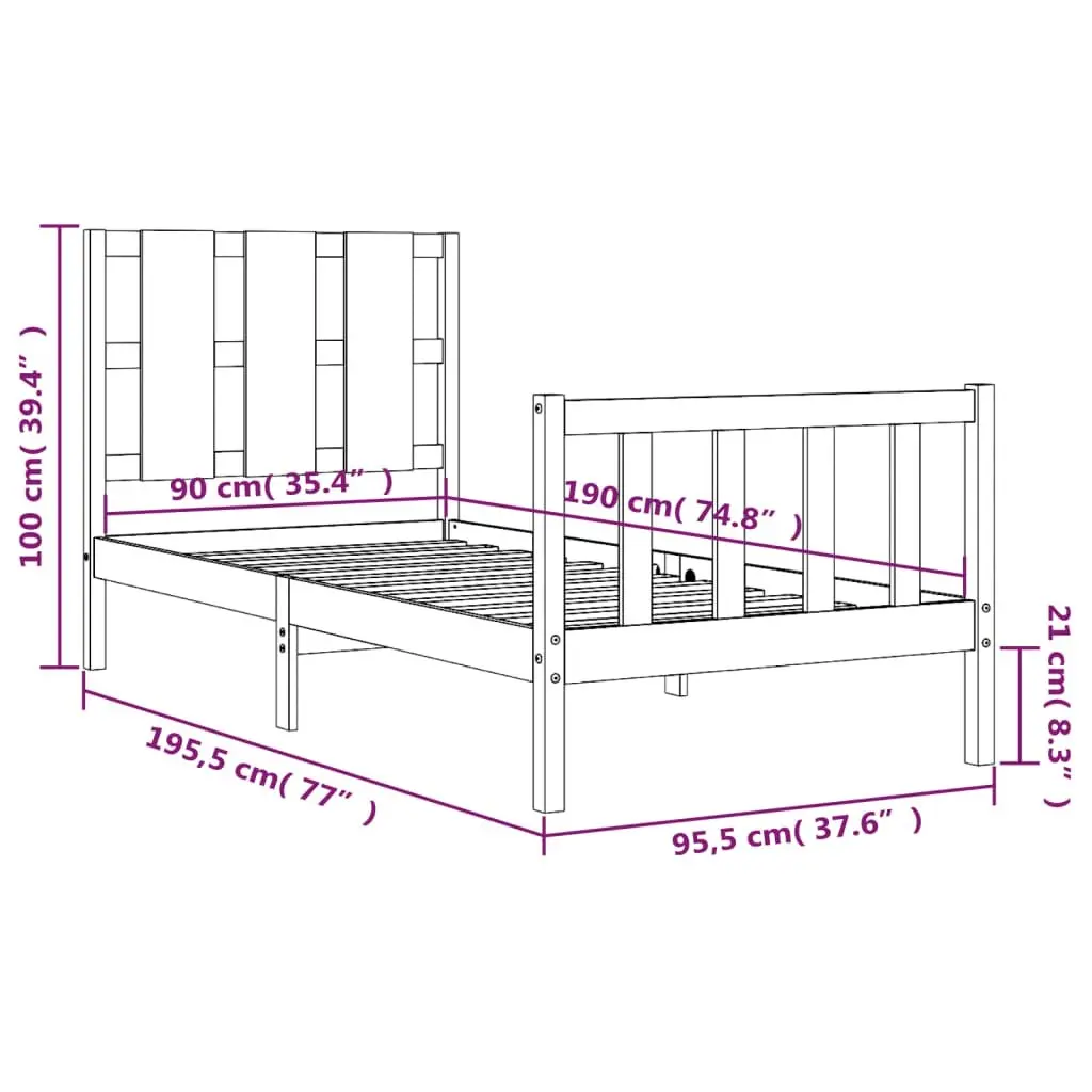 Solid Pine Wood Bed Frame 90x190 cm in Black