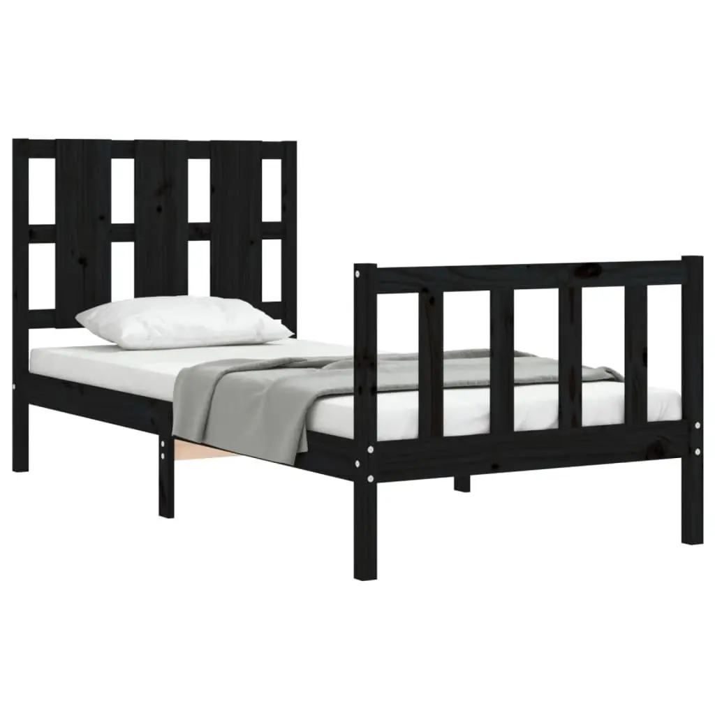 Solid Pine Wood Bed Frame 90x190 cm in Black