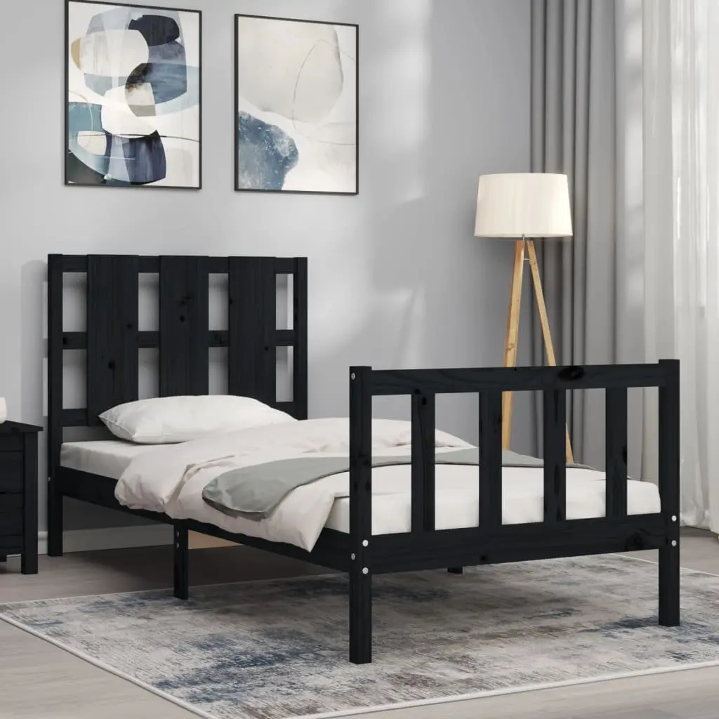 Solid Pine Wood Bed Frame 90x190 cm in Black