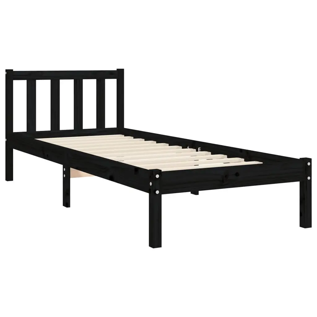 Solid Pine Wood Bed Frame 90x190 cm in Black