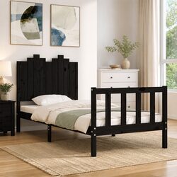 Solid Pine Bed Frame in Black 90x190 cm