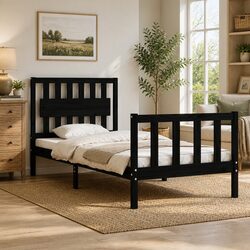 Solid Pine Wood Bed Frame 90x190 cm in Black
