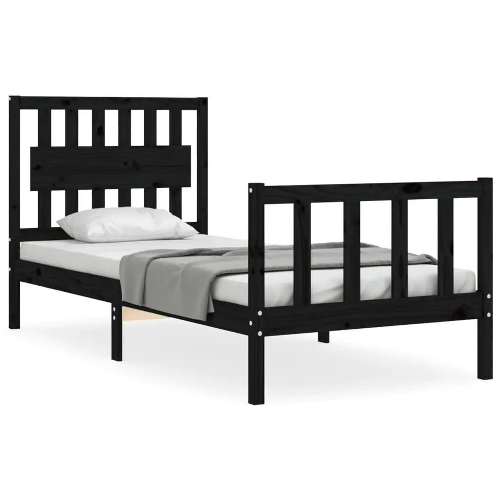 Solid Pine Wood Bed Frame 90x190 cm in Black