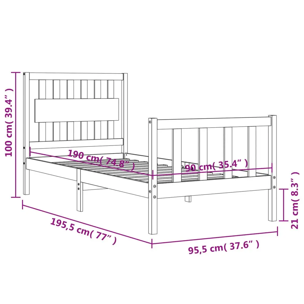 Solid Pine Wood Bed Frame 90x190 cm in Black