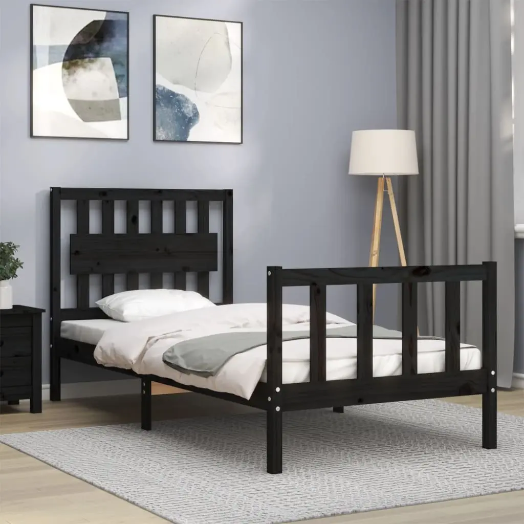 Solid Pine Wood Bed Frame 90x190 cm in Black