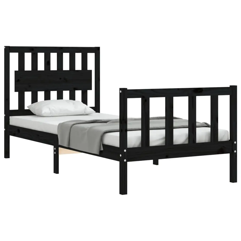 Solid Pine Wood Bed Frame 90x190 cm in Black