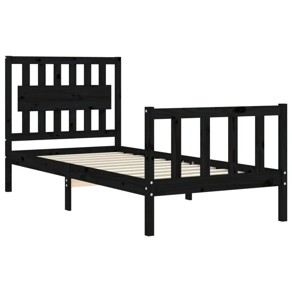 Solid Pine Wood Bed Frame 90x190 cm in Black