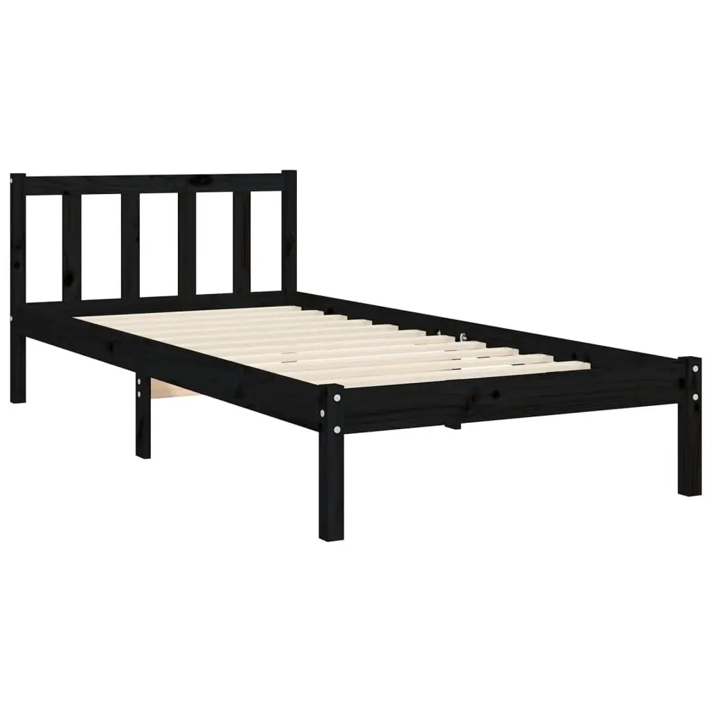 Solid Pine Wood Bed Frame 90x190 cm in Black