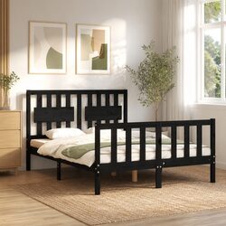 Pine Wood Bed Frame 135x190 cm with Headboard in Black