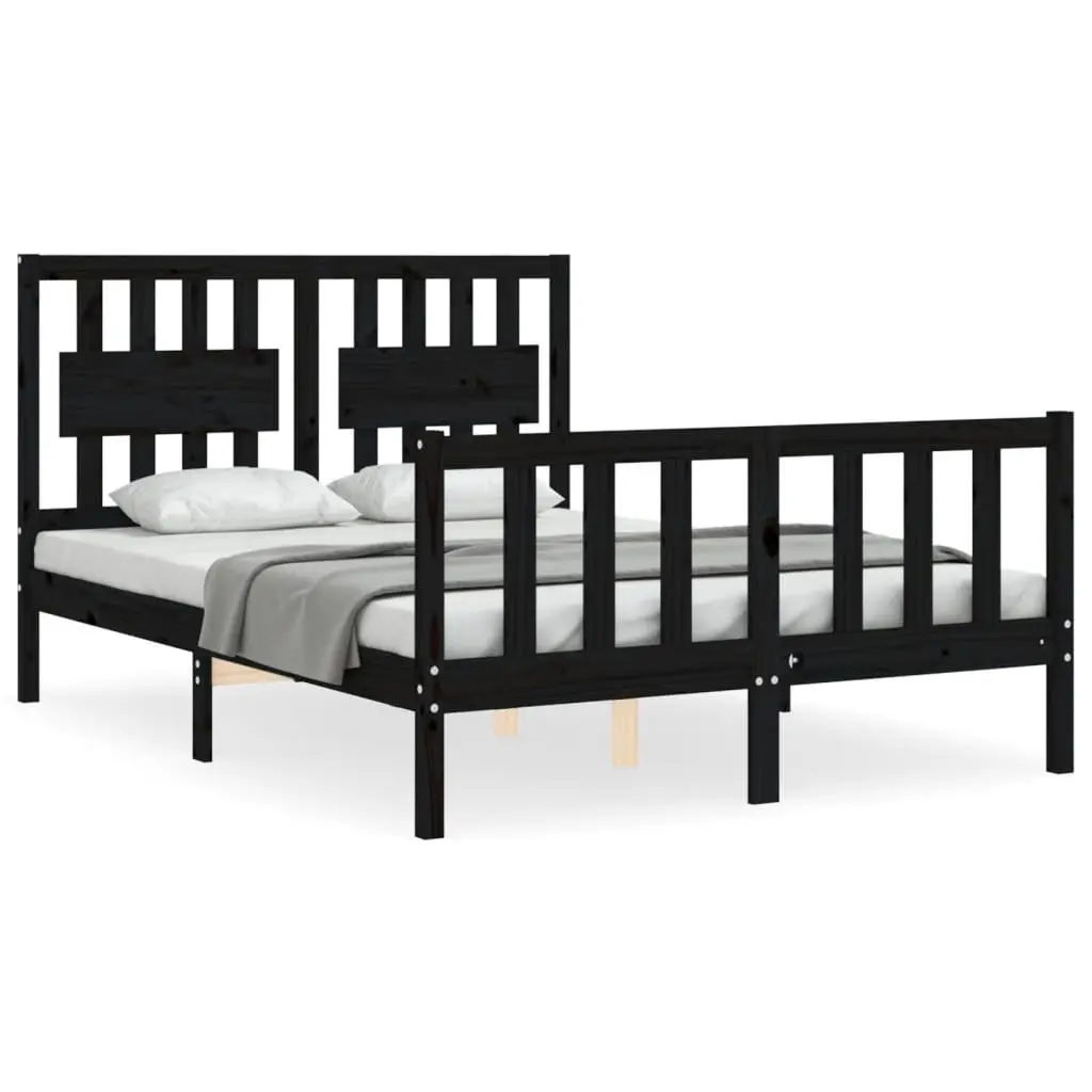Pine Wood Bed Frame 135x190 cm with Headboard in Black