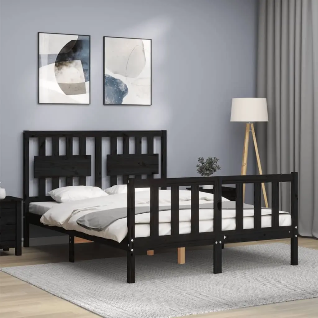 Pine Wood Bed Frame 135x190 cm with Headboard in Black