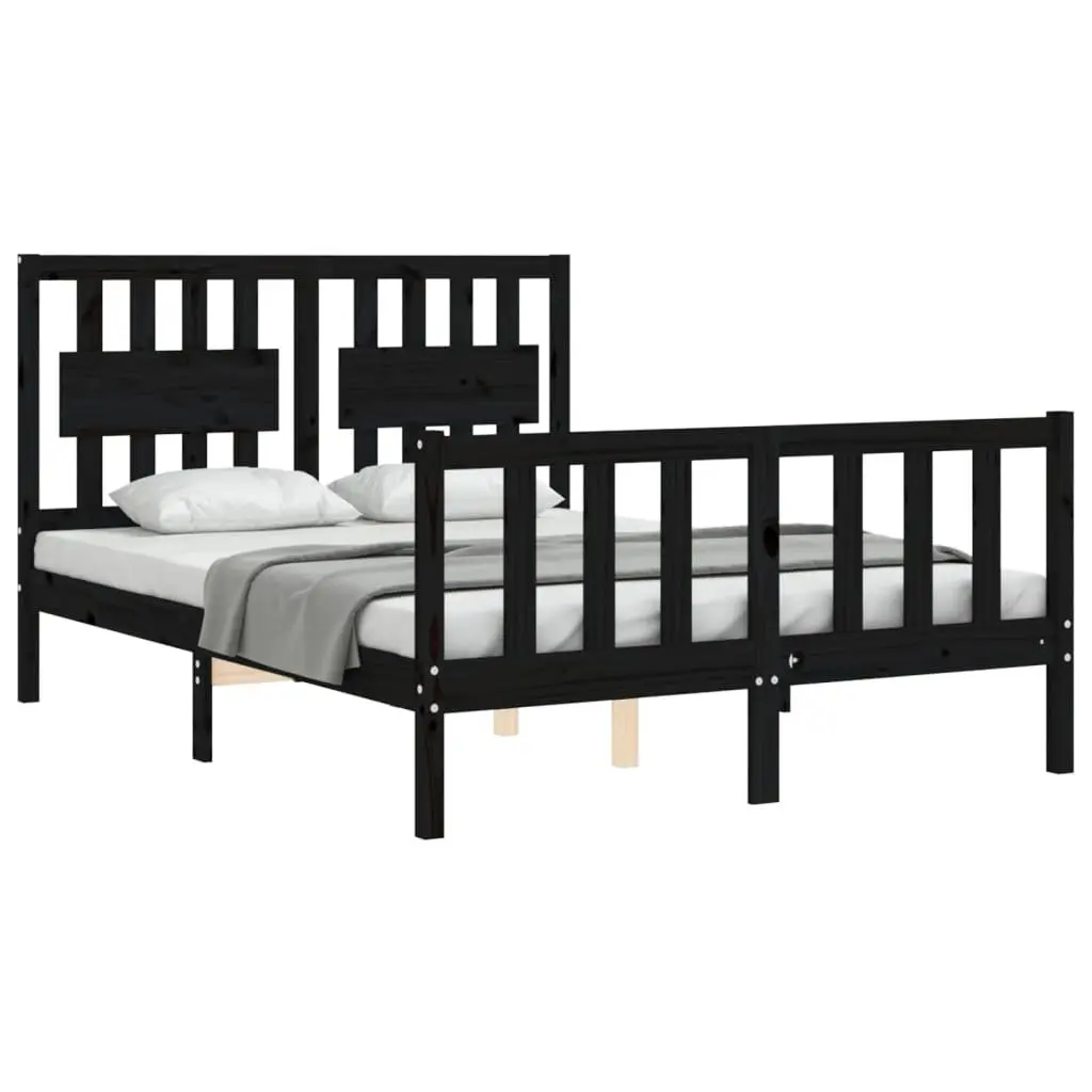 Pine Wood Bed Frame 135x190 cm with Headboard in Black