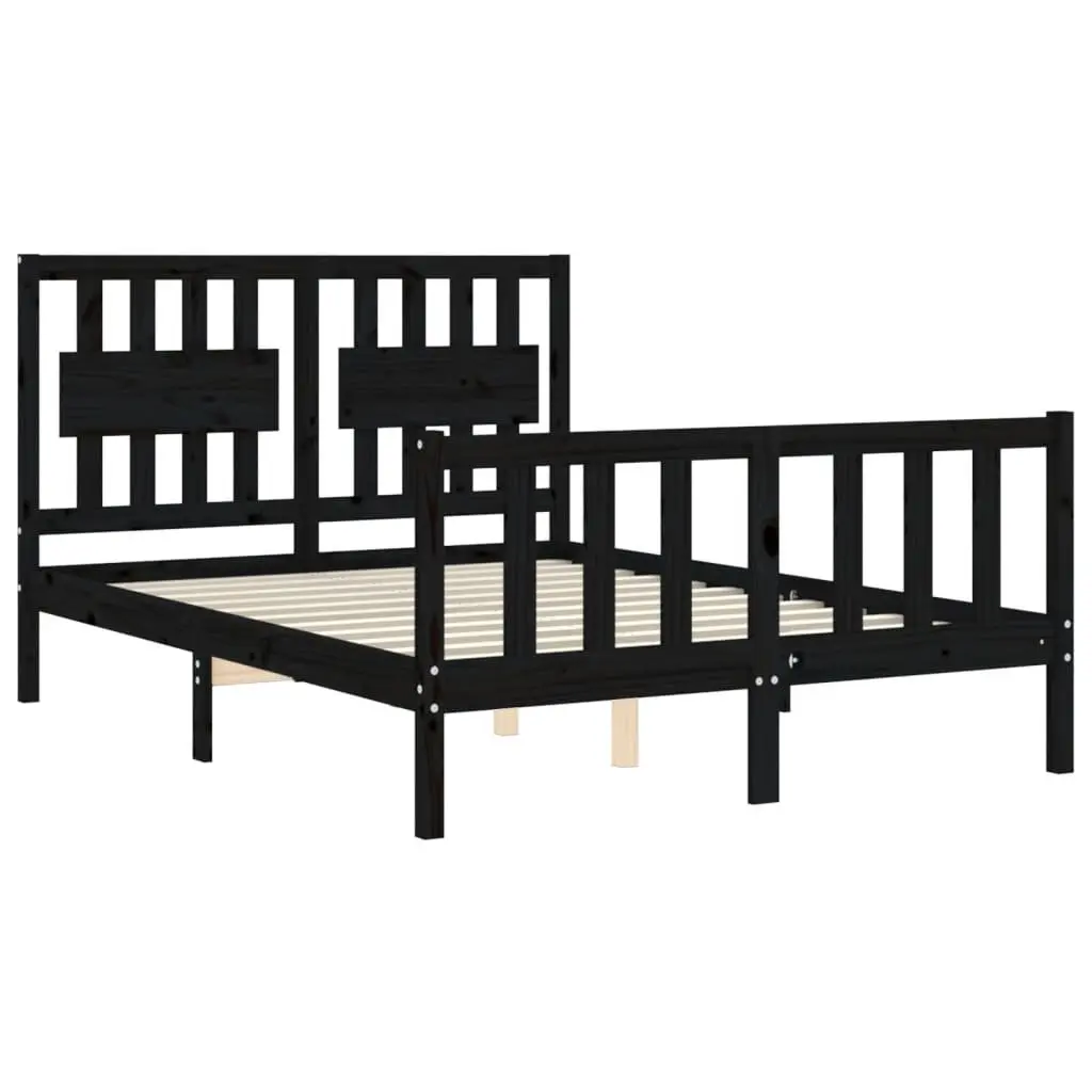 Pine Wood Bed Frame 135x190 cm with Headboard in Black