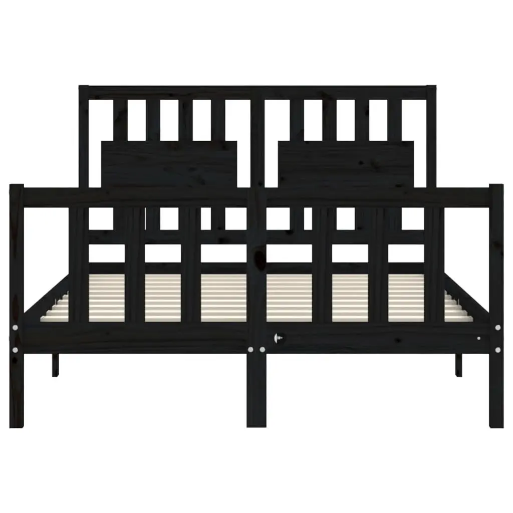 Pine Wood Bed Frame 135x190 cm with Headboard in Black