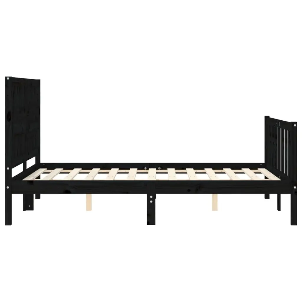Pine Wood Bed Frame 135x190 cm with Headboard in Black