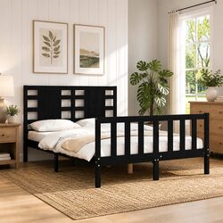 Black Solid Pine Wood Bed Frame 135x190 cm