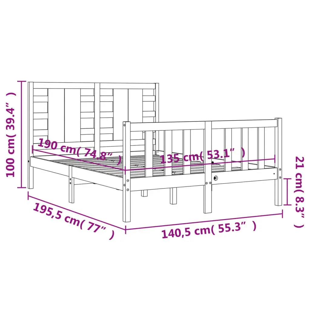 Pine Wood Bed Frame Black 135x190cm Sturdy Furniture with Headboard and Footboard