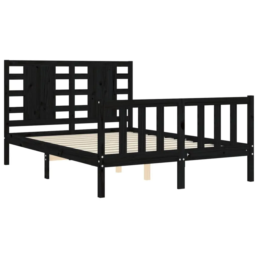 Pine Wood Bed Frame Black 135x190cm Sturdy Furniture with Headboard and Footboard