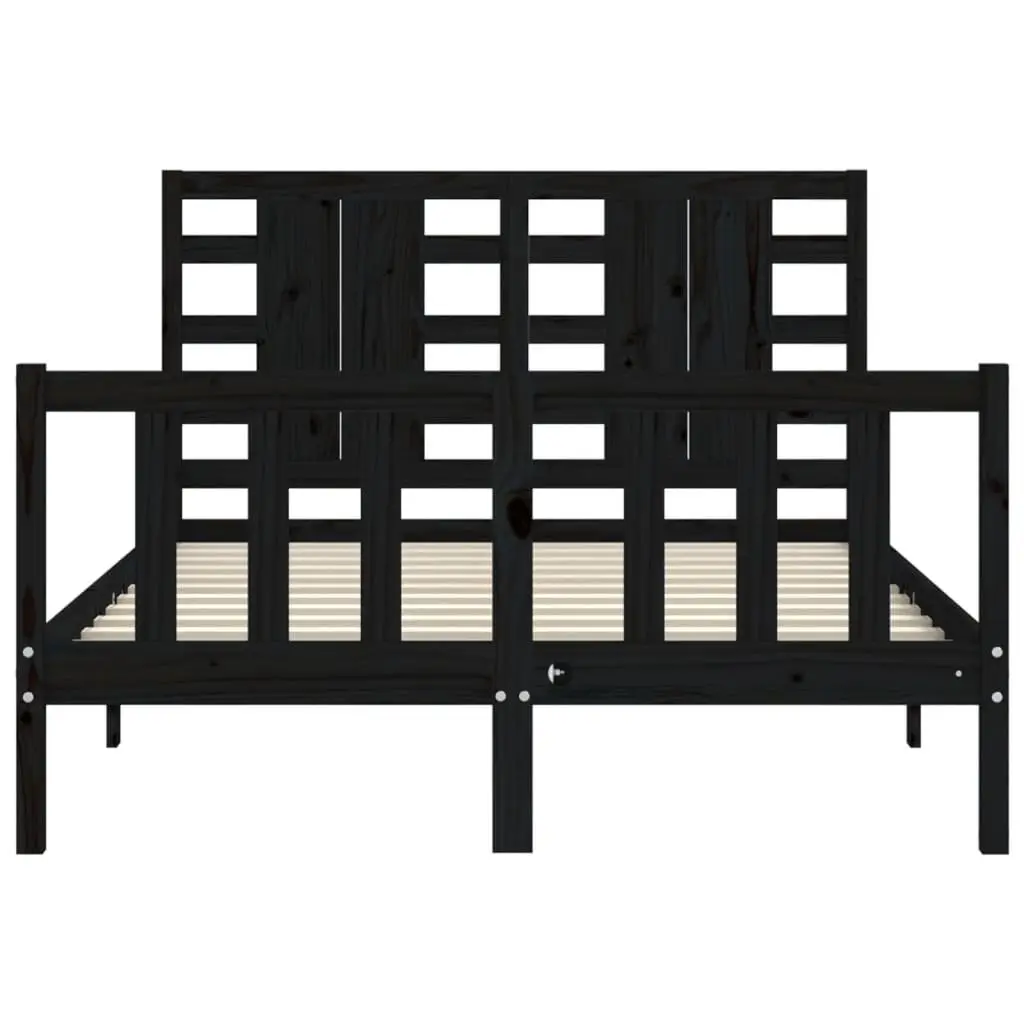 Pine Wood Bed Frame Black 135x190cm Sturdy Furniture with Headboard and Footboard