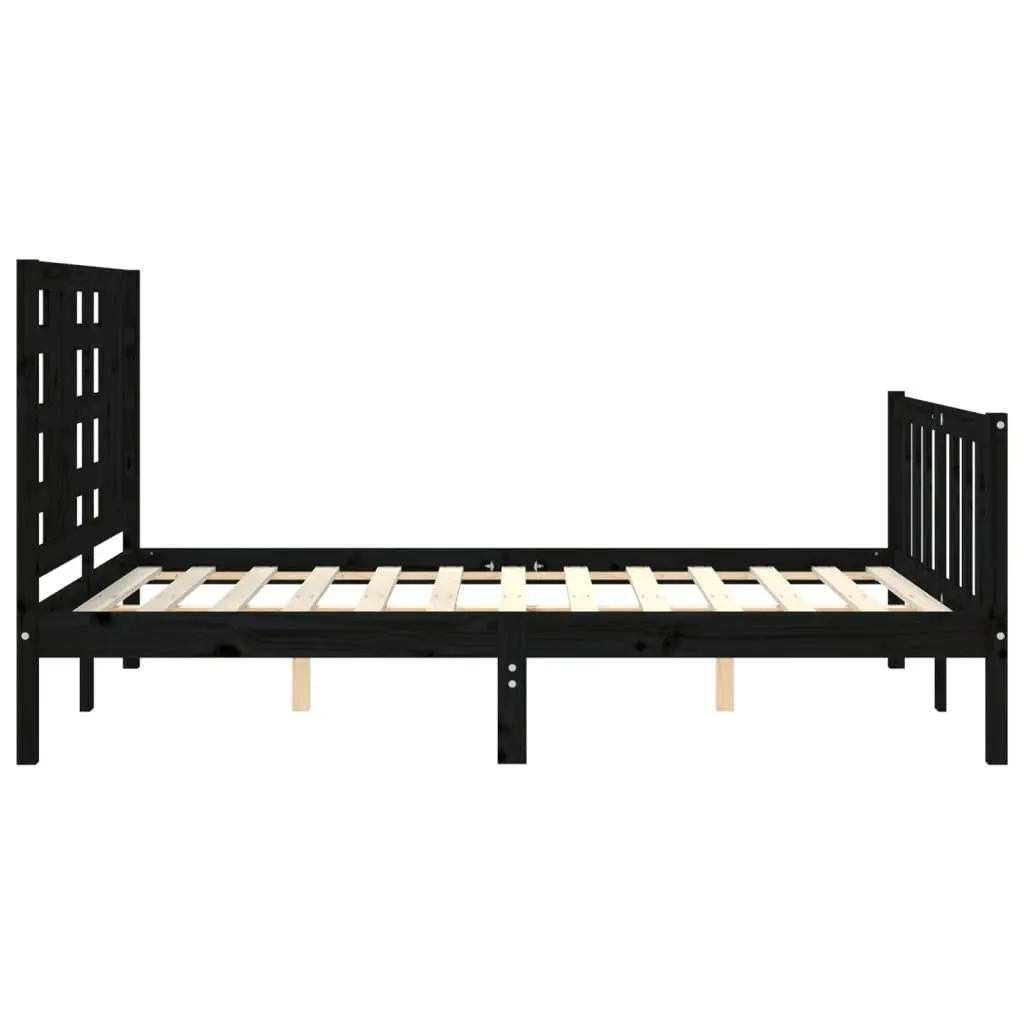 Pine Wood Bed Frame Black 135x190cm Sturdy Furniture with Headboard and Footboard