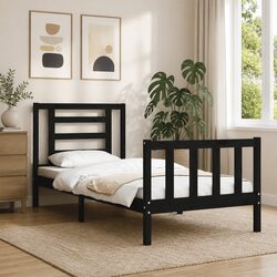 Cozy Solid Wood Bed Frame 90x190 cm in Black