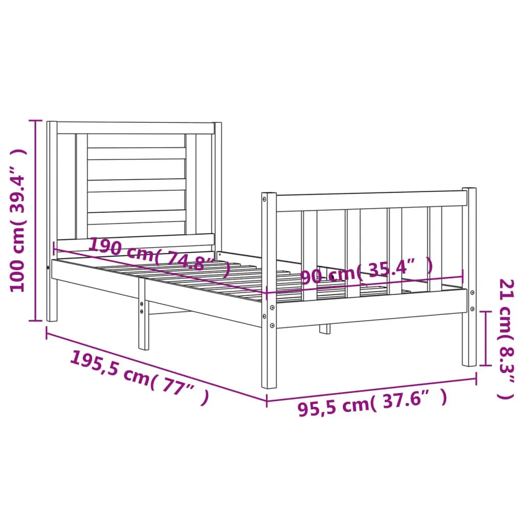 Solid Wood Bed Frame 90x190 cm in Black