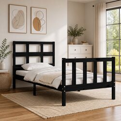 Black Solid Pine Wood Bed Frame 90x190 cm