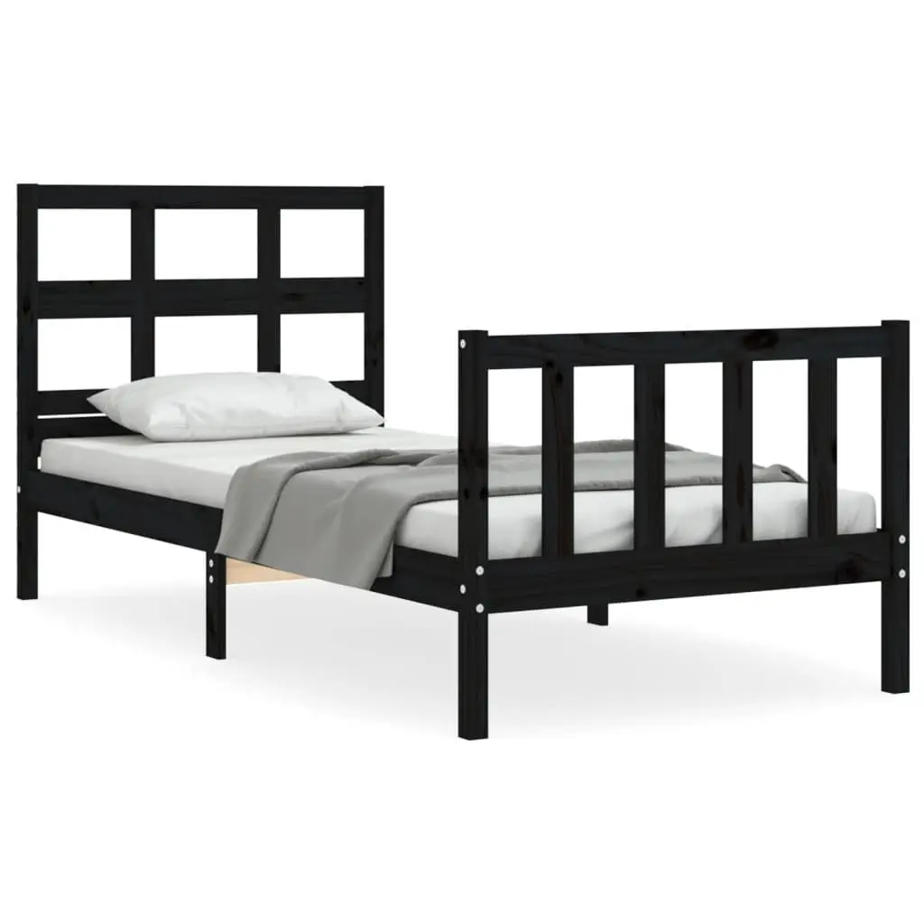 Black Solid Pine Wood Bed Frame 90x190 cm