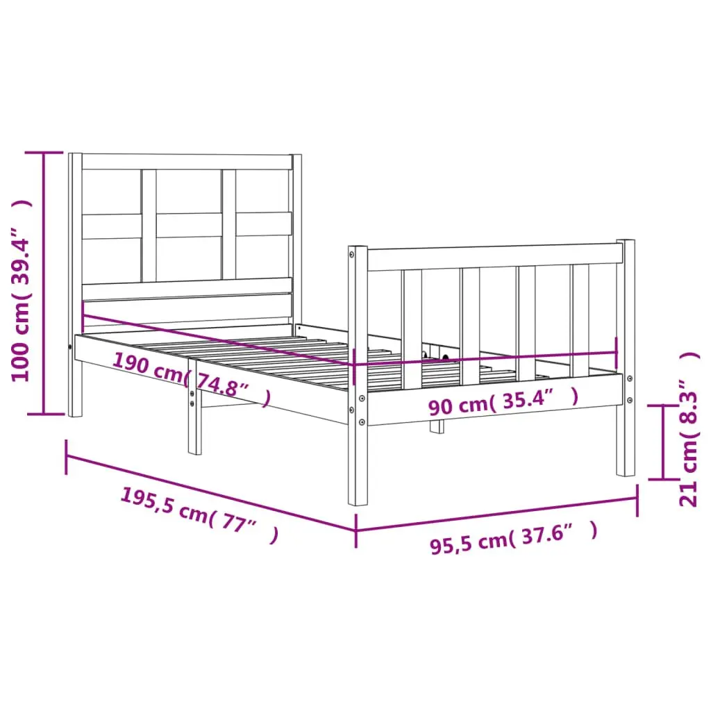 Black Solid Pine Wood Bed Frame 90x190 cm