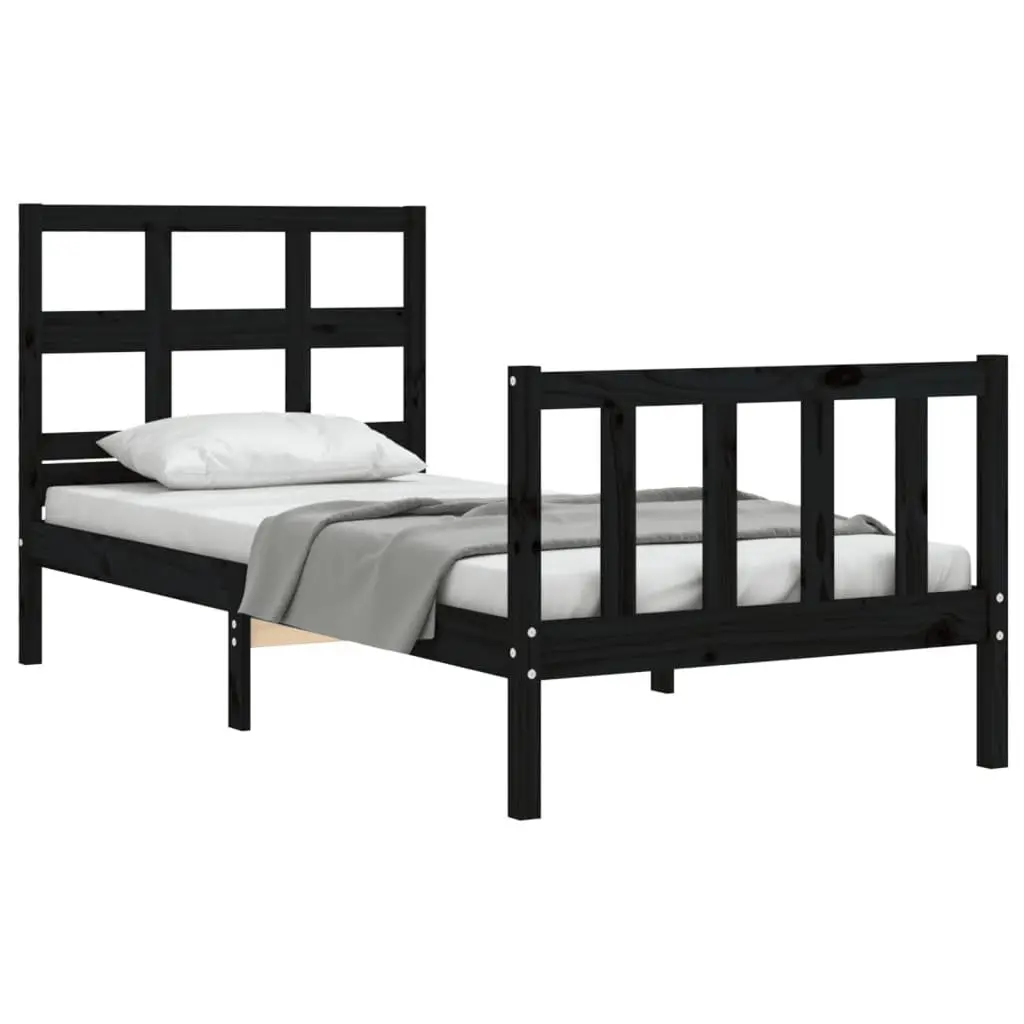 Black Solid Pine Wood Bed Frame 90x190 cm