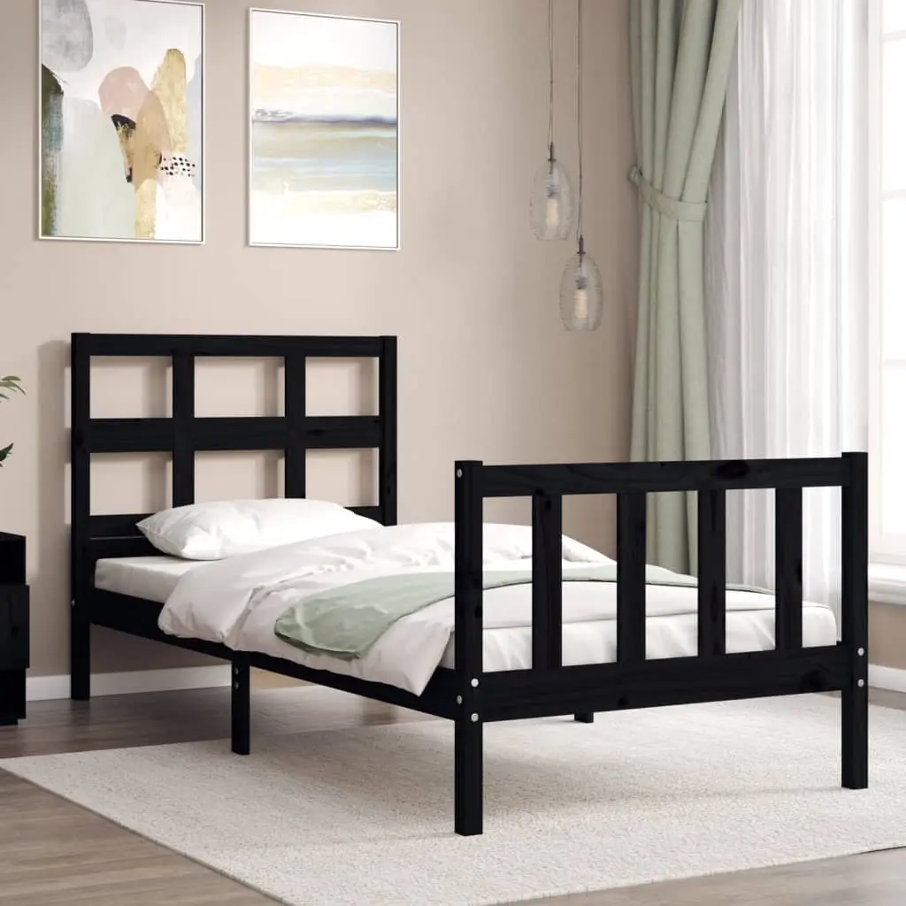 Black Solid Pine Wood Bed Frame 90x190 cm