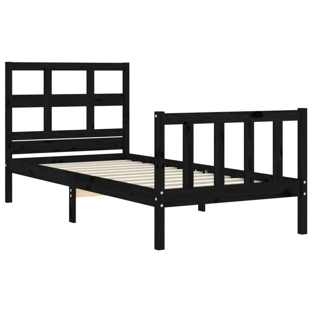 Black Solid Pine Wood Bed Frame 90x190 cm