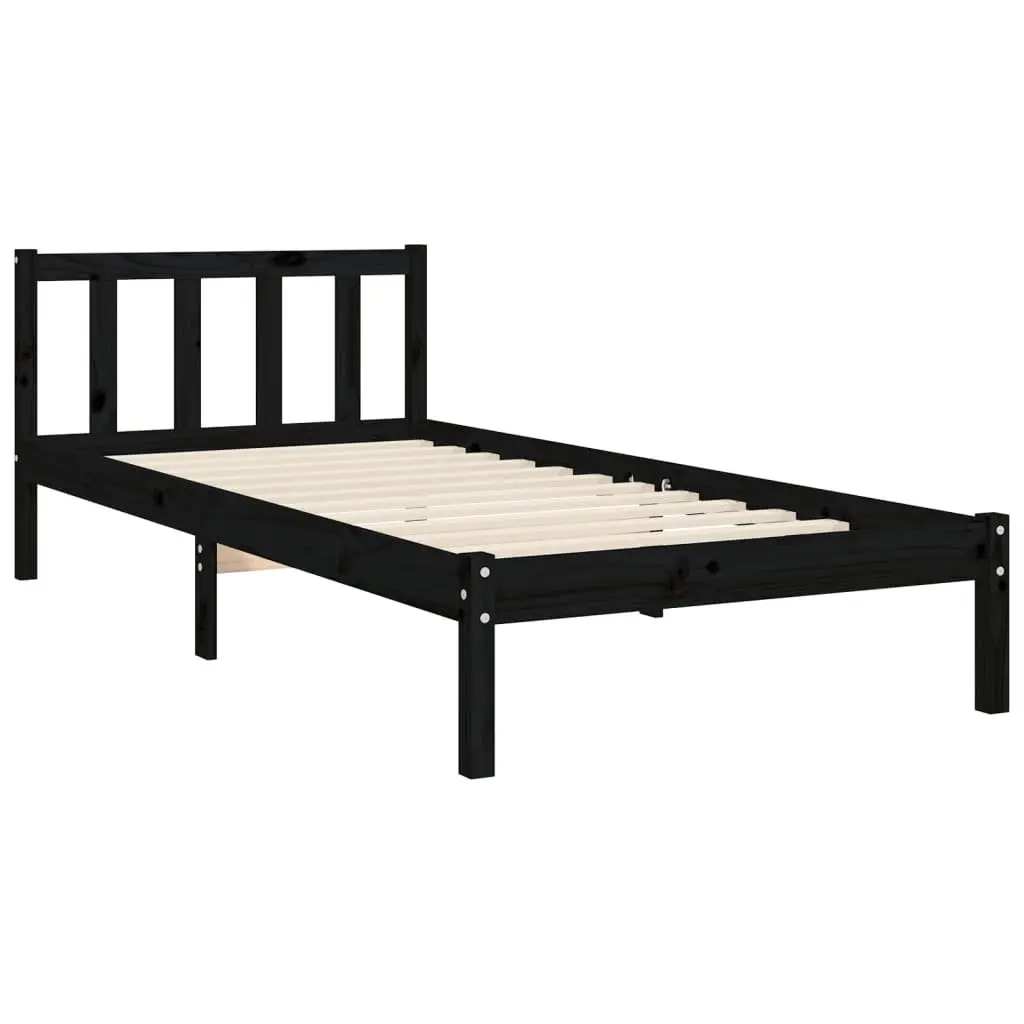 Black Solid Pine Wood Bed Frame 90x190 cm