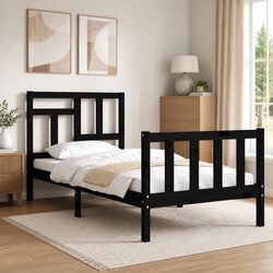 Solid Pine Wood Bed Frame 90x190 cm Black Single