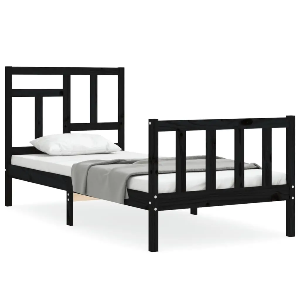 Solid Pine Wood Bed Frame 90x190 cm Black Single