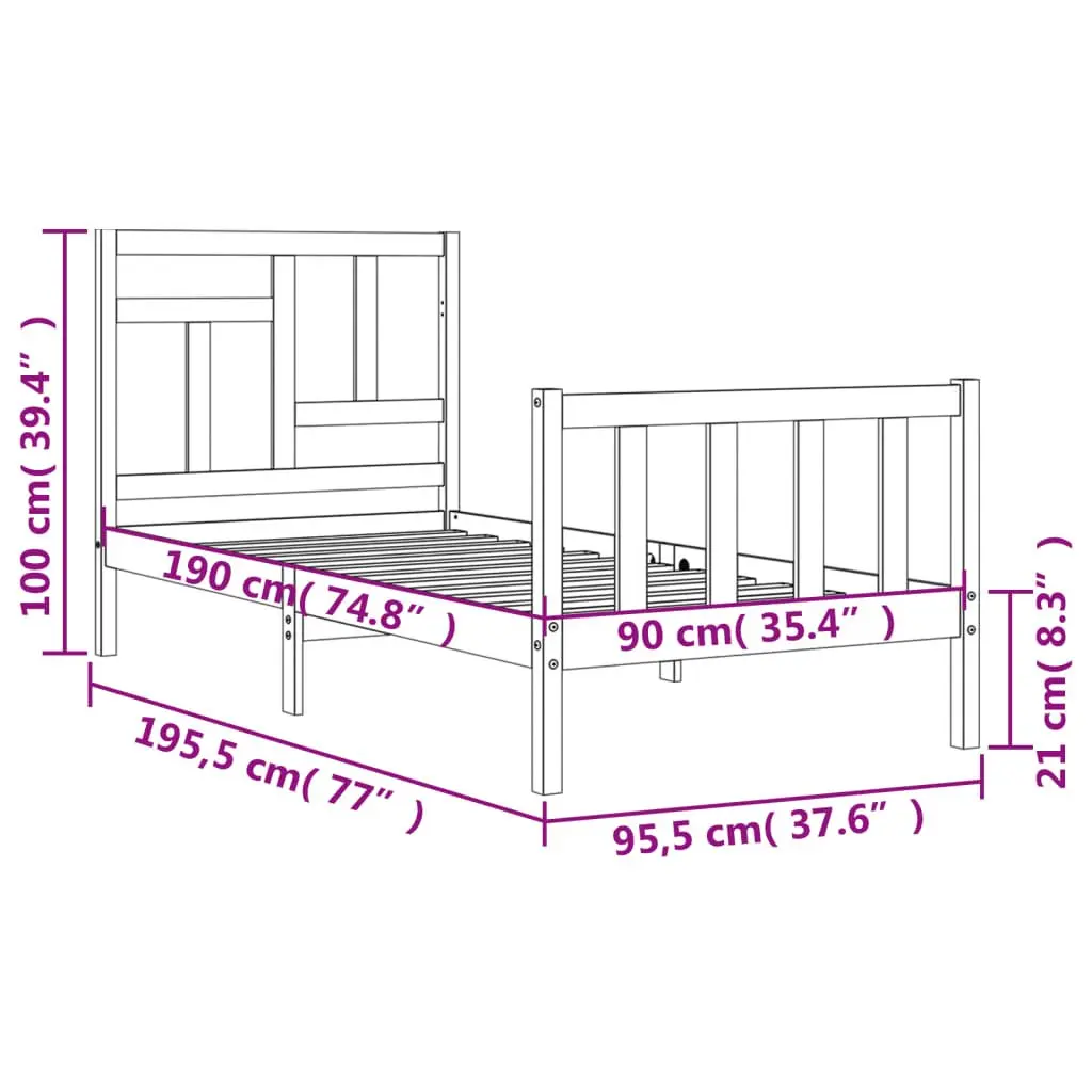 Solid Pine Wood Bed Frame 90x190 cm Black Single